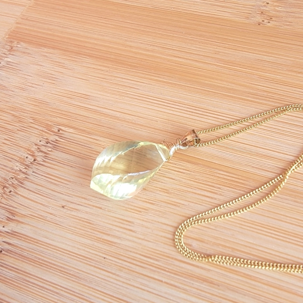 Lemon Quartz  Necklace Minimalist Crystal Gemstone